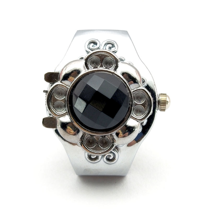 一件代发跨境专供外贸欧式翻盖亚克力宝石石英戒指女性手指表