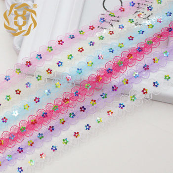 In stock 1.5cm non-elastic lace 140 colorful sequins ethnic clothing decorative lace clothing accessories edge