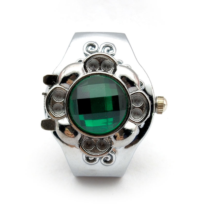 一件代发跨境专供外贸欧式翻盖亚克力宝石石英戒指女性手指表