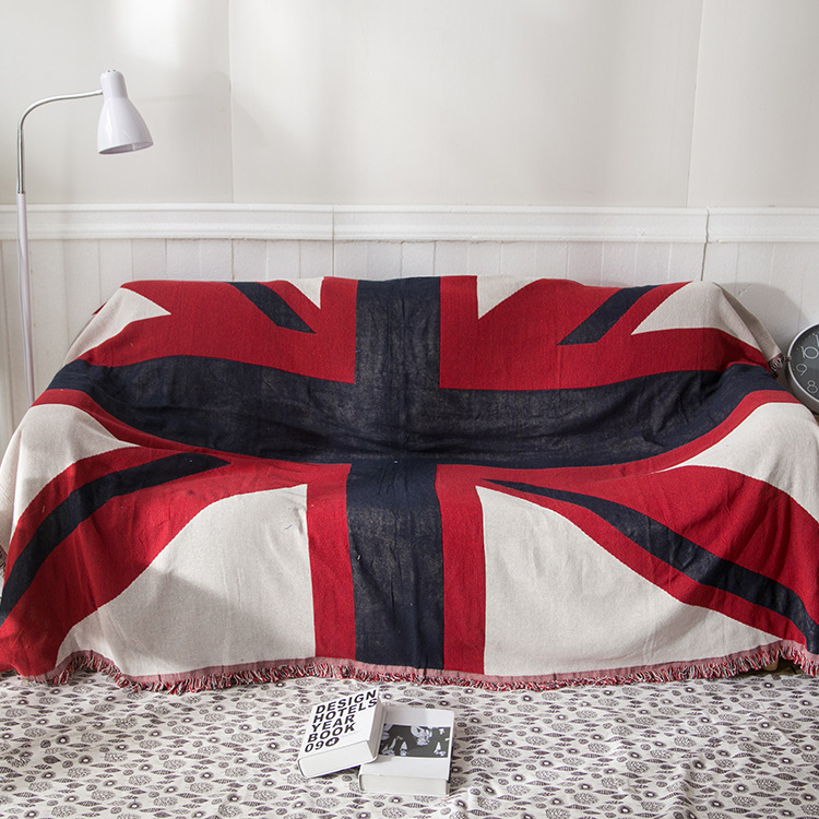 Retro nostalgic British flag double-sided sofa blanket thread blanket fashion cotton sofa cushion spot wholesale