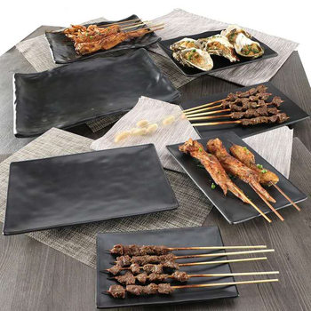 Barbecue Restaurant Special Plate Rectangular Commercial Melamine Plastic Black Creative Personalized Tableware Imitation Porcelain Hot Pot Dish Plate