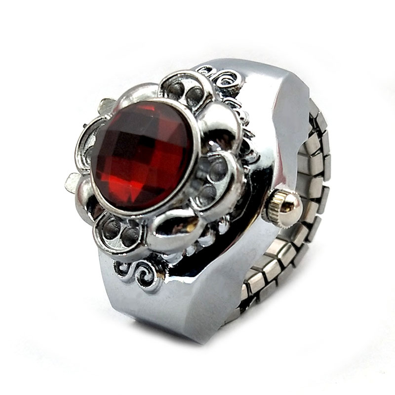 一件代发跨境专供外贸欧式翻盖亚克力宝石石英戒指女性手指表