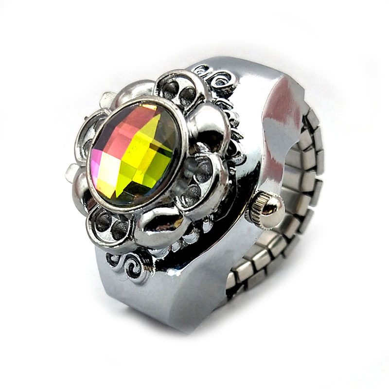 一件代发跨境专供外贸欧式翻盖亚克力宝石石英戒指女性手指表