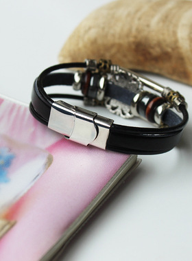 厂家 时尚个性牛皮手饰 多层情侣手链 学生款