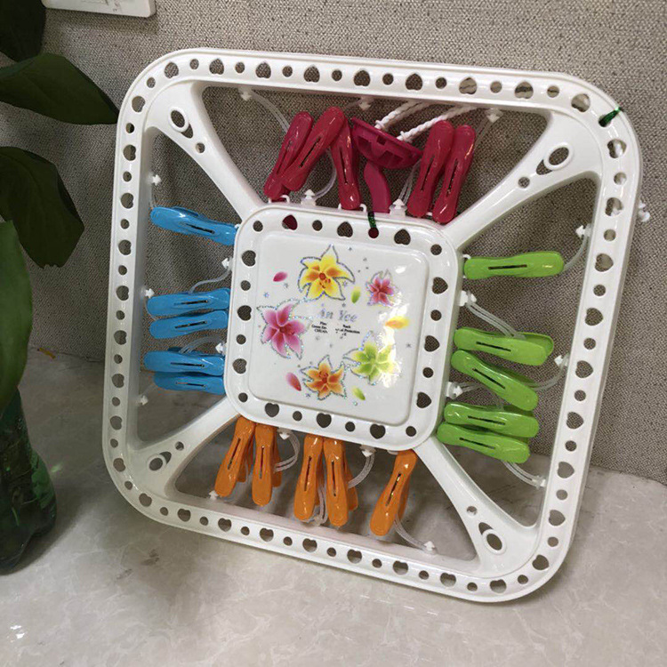 Anyi multi-functional plastic thickened square drying rack windproof multi-clip underwear socks drying rack hanger wholesale