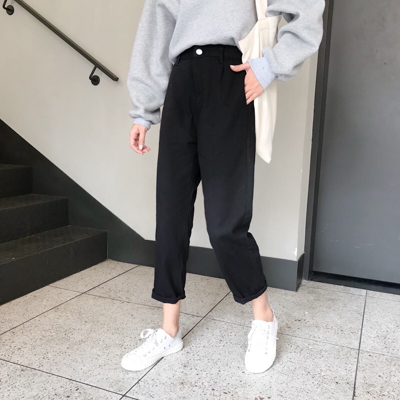 High Waisted Denim Harem Pants Chic Style Versatile Fit Classic 9 10 Length Casual Wear for Students Wholesale