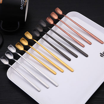 Stainless Steel Tea Spoon Creative Square Head Spoon Long Handle Spoon Coffee Mixing Spoon Gift Gold Spoon Gold Plated Dessert