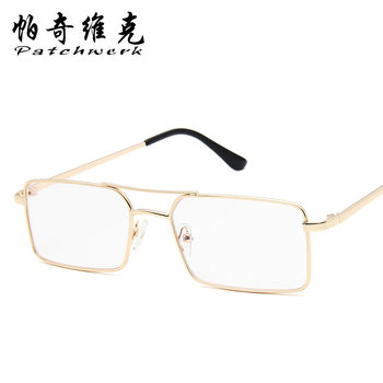 Korean fashion box glasses frame Fashion Street flat mirror European and American trend new double beam metal glasses