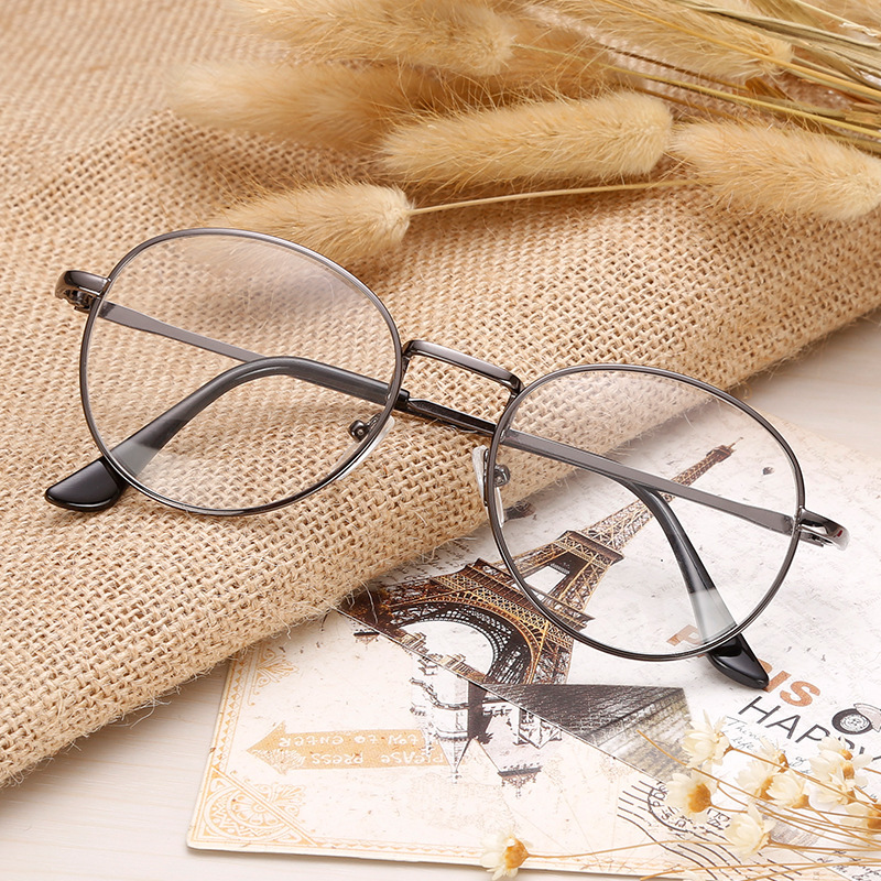 Cross-border New Round Frame Retro Metal Glasses Frame Artistic Flat Glasses Frame Blue Glasses Frame 916