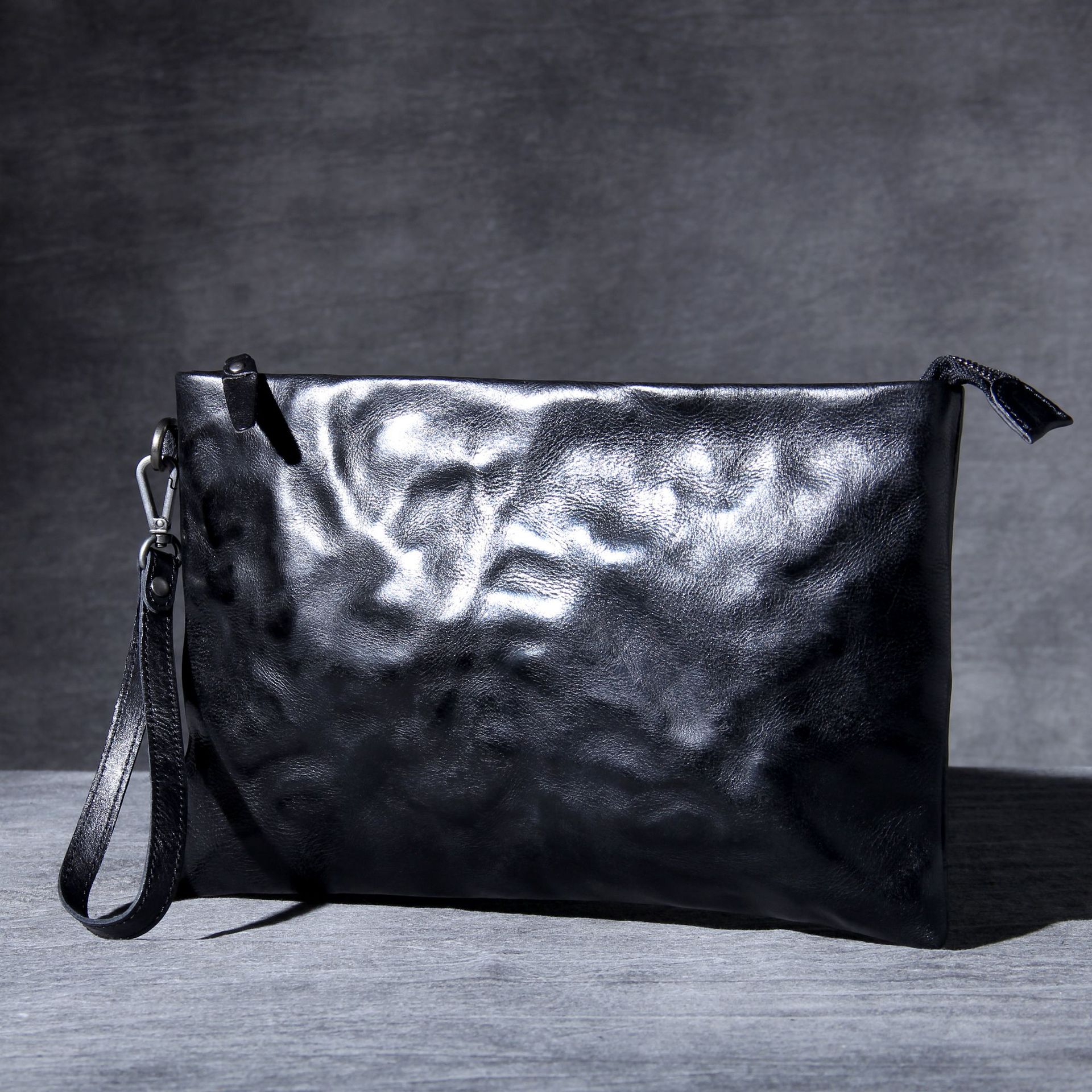Ví Cầm Tay/Túi Clutch Da Bò Lớn Phong Cách Retro Đựng Tiền Điện Thoại Unisex Màu Đen, Nâu