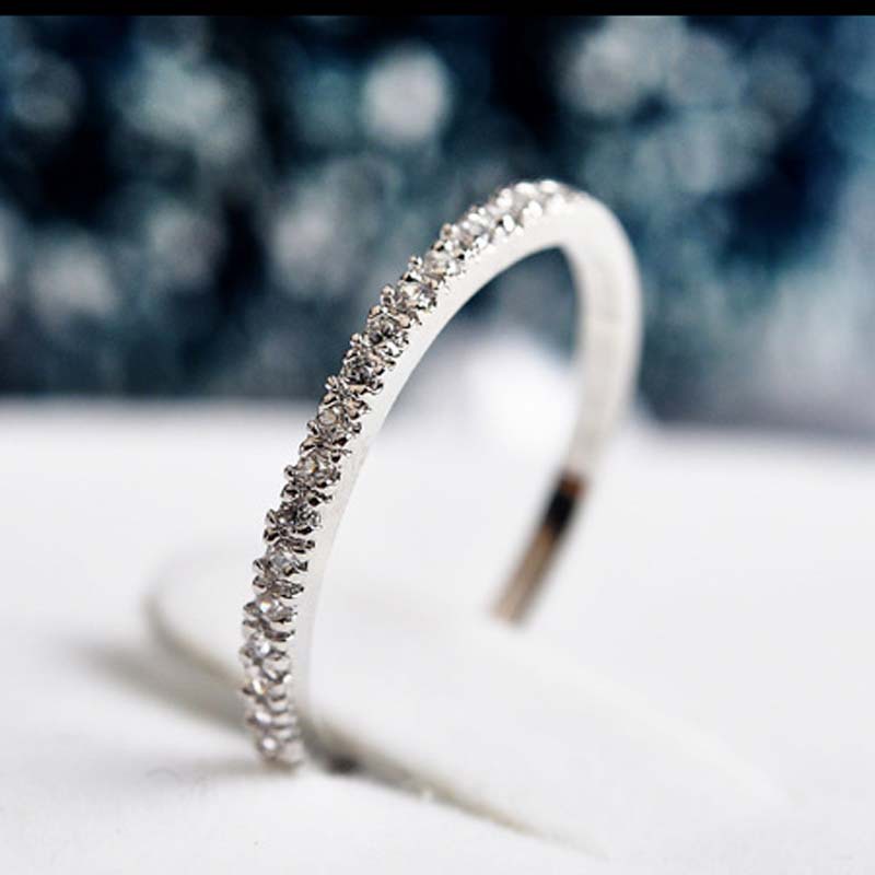 JZ002单排镀金细尾戒指女满钻锆石微镶钻指环韩版关节饰品