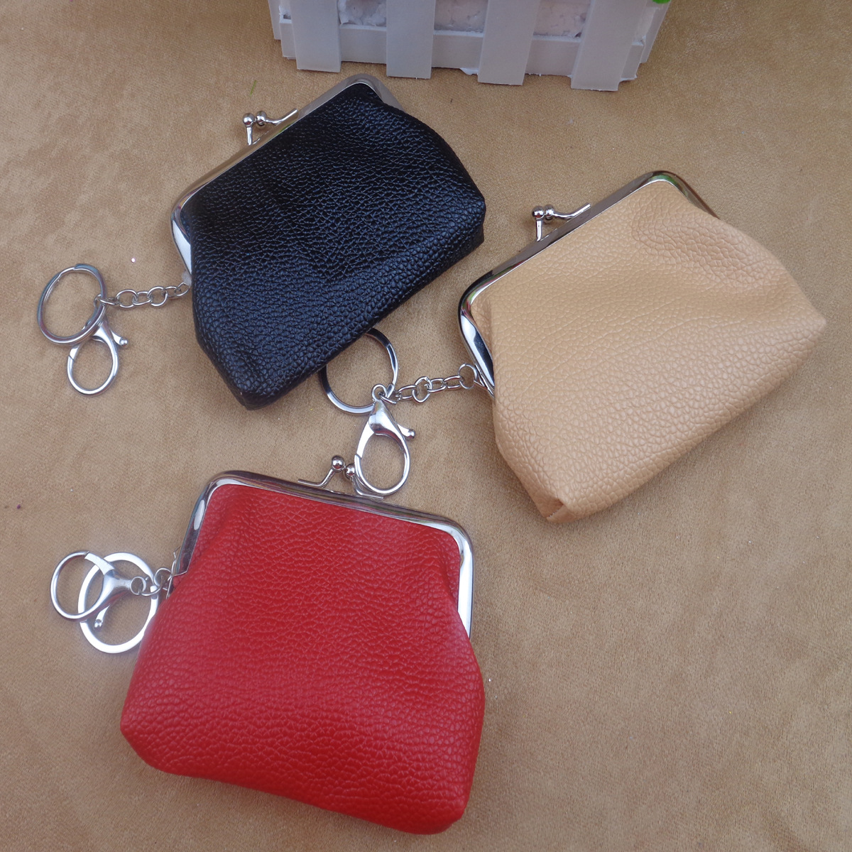 4-inch Pu imitation leather waterproof buckle iron clip coin purse litchi pattern coin lobster buckle satchel key ring accessories