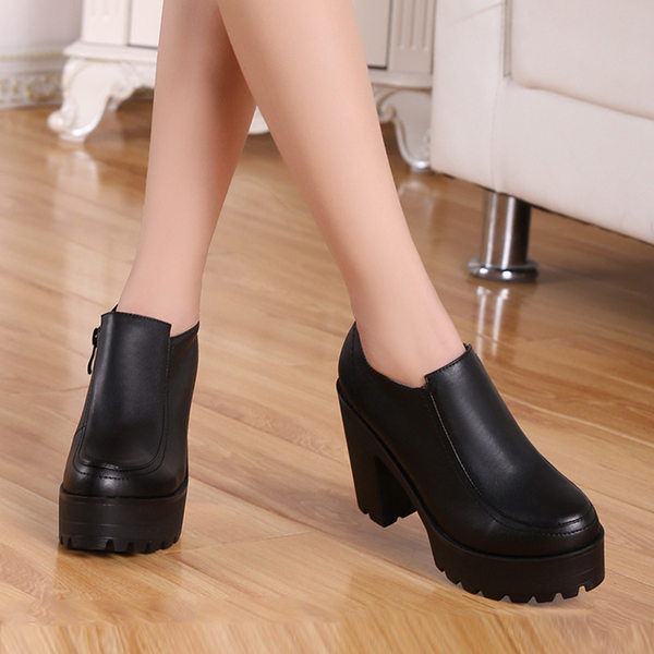 Giày Cao Gót Nữ Da Bóng Khóa Kéo Bên Hông Chiều Cao Đế Khoảng 7cm Màu Đen