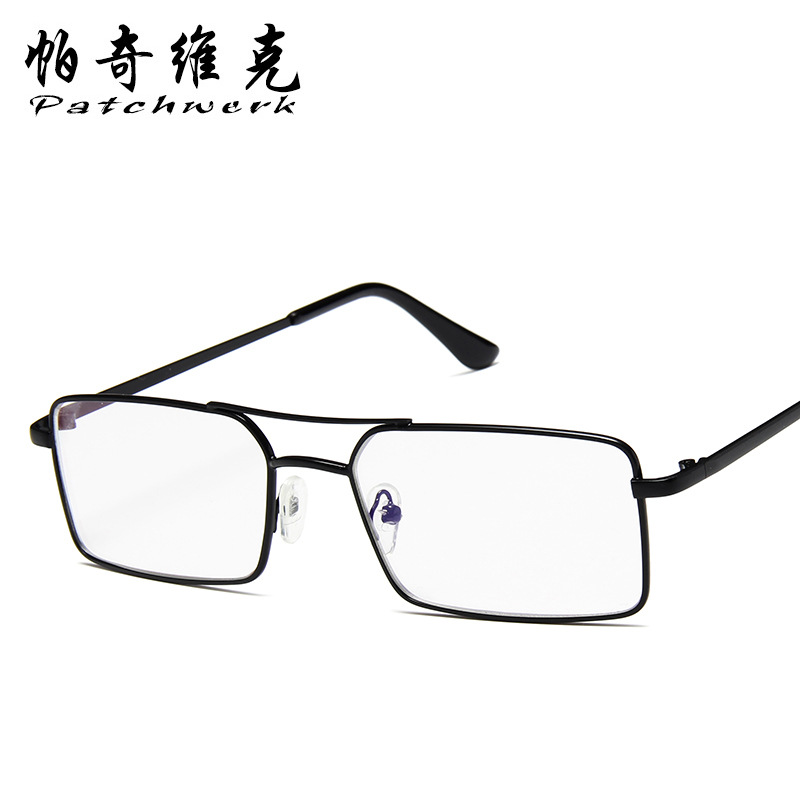 Korean fashion box glasses frame Fashion Street flat mirror European and American trend new double beam metal glasses