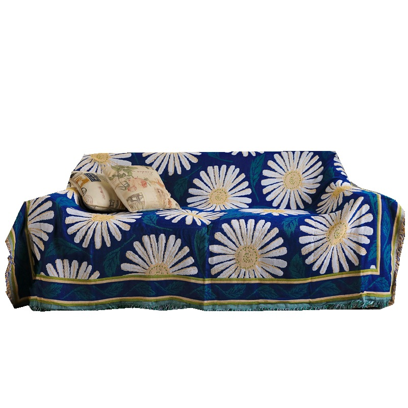 Factory direct double-sided jacquard cotton blanket foreign trade export flower sofa towel shop blanket thick ethnic style