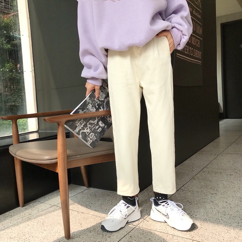 High Waisted Denim Harem Pants Chic Style Versatile Fit Classic 9 10 Length Casual Wear for Students Wholesale