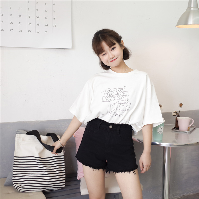 High Waisted Distressed Denim Shorts Loose Fit Frayed Hem Korean Style Summer Casual Wear Wholesale Available