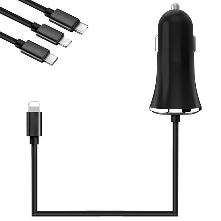 Car charger mobile phone fast charging car electronic belt line one drag two cigarettes 3.4A typce interface car charger