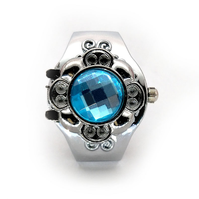 一件代发跨境专供外贸欧式翻盖亚克力宝石石英戒指女性手指表