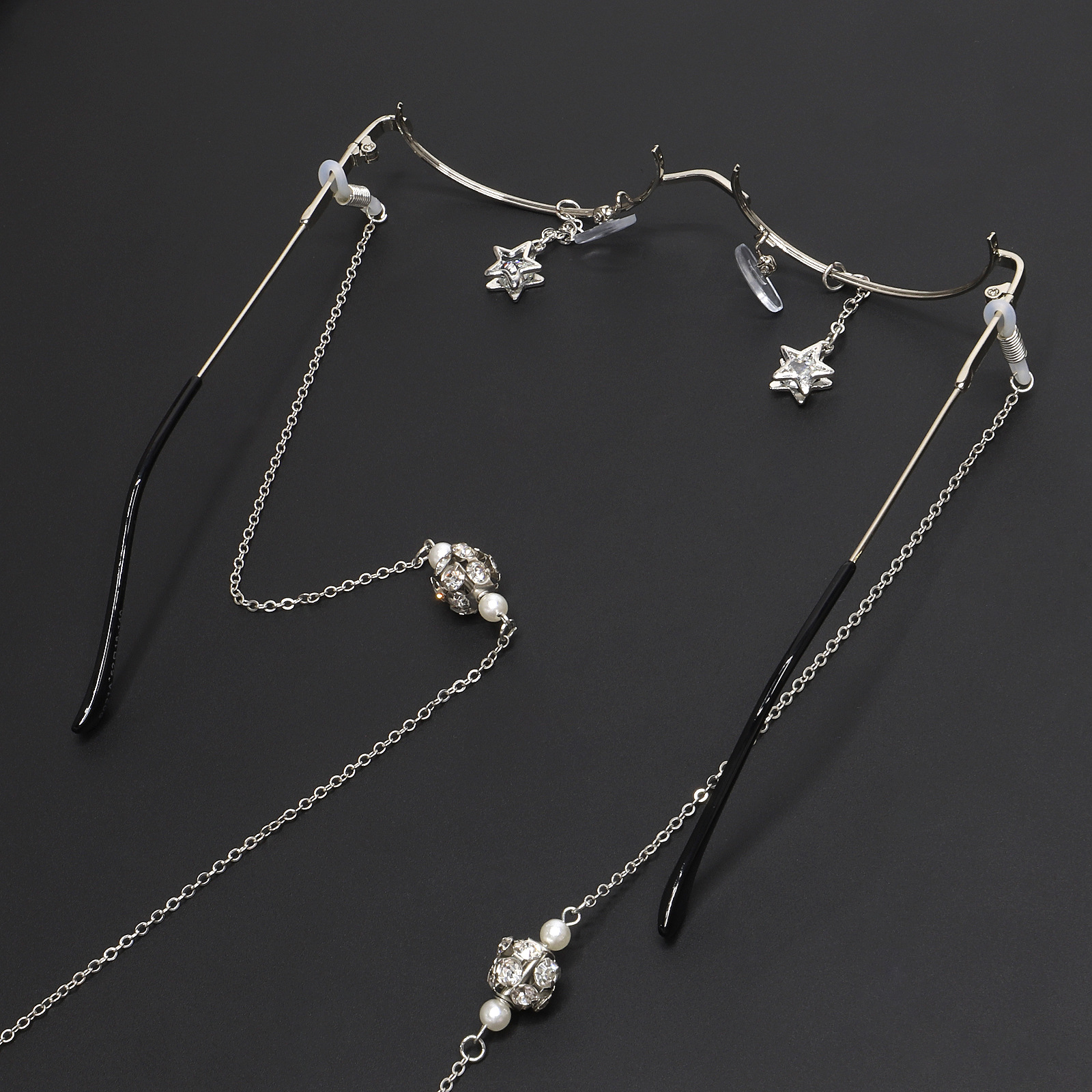 New No Lens Secondary Decorative Glasses Frame Personalized Star Zircon Diamond Hanging Chain Glasses Frame Glasses