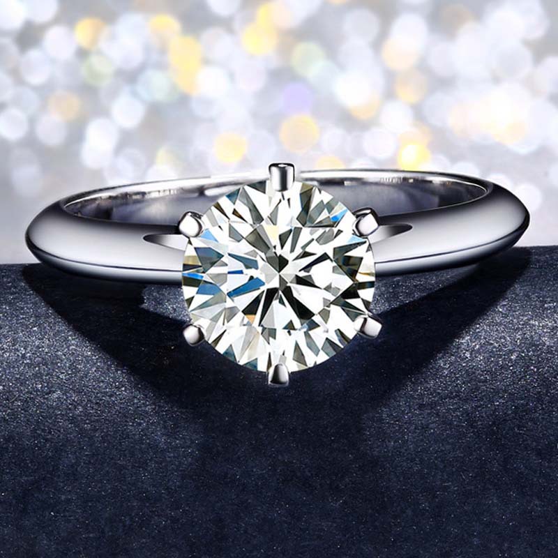 JZ017 six-claw simulation women's diamond ring 50 points whi...