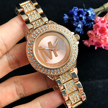 Trendy Fashion Girl's Quartz Watch Couple's Fashion Watch Double Row Diamond Case Large Character Simple Dial Hot Selling Style