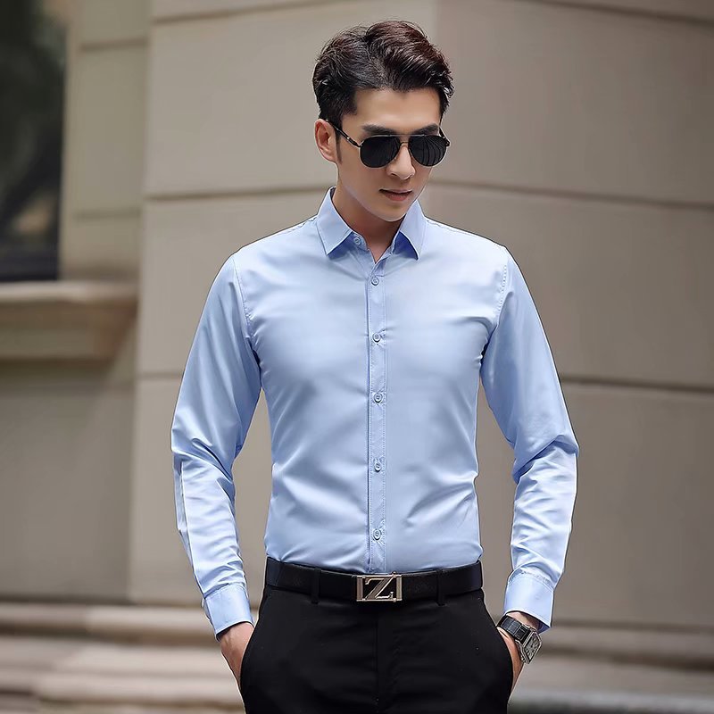 White Shirt Men's Long-sleeved Slim-fit Iron-free Solid Color Professional Business Dress Work White Men's Suit Shirt