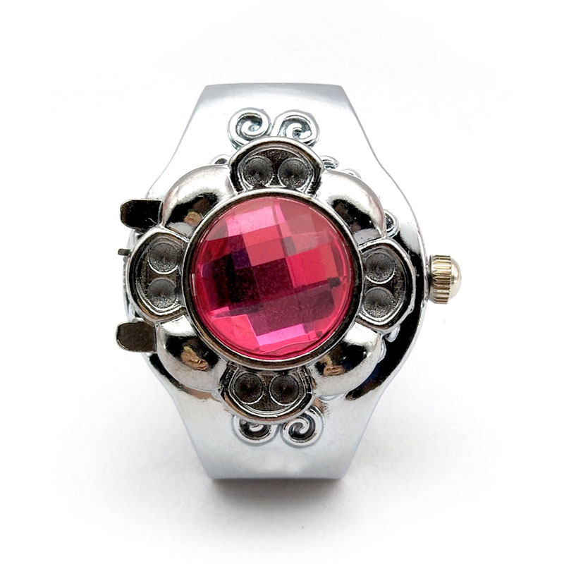 一件代发跨境专供外贸欧式翻盖亚克力宝石石英戒指女性手指表