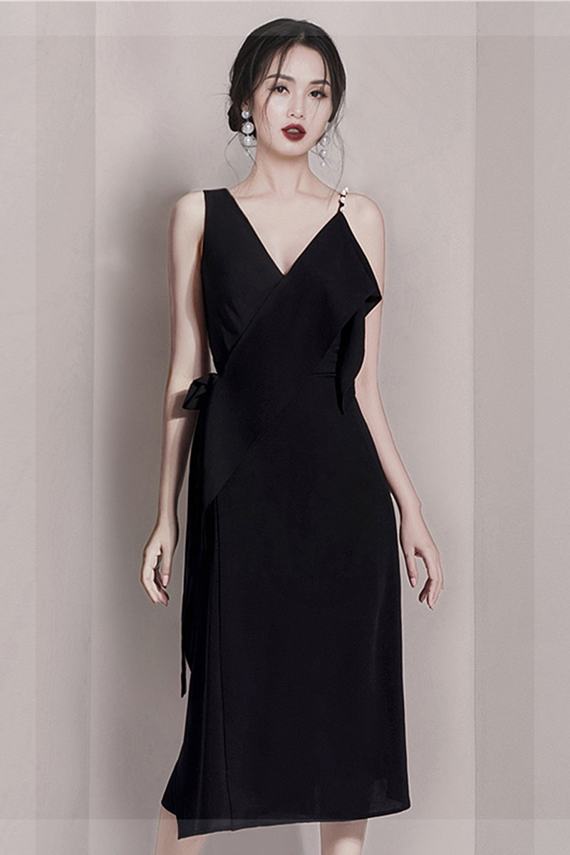 Đầm maxi nữ retro châu Âu cổ V, tay không, thắt eo ren — Hắc chi tiết 2