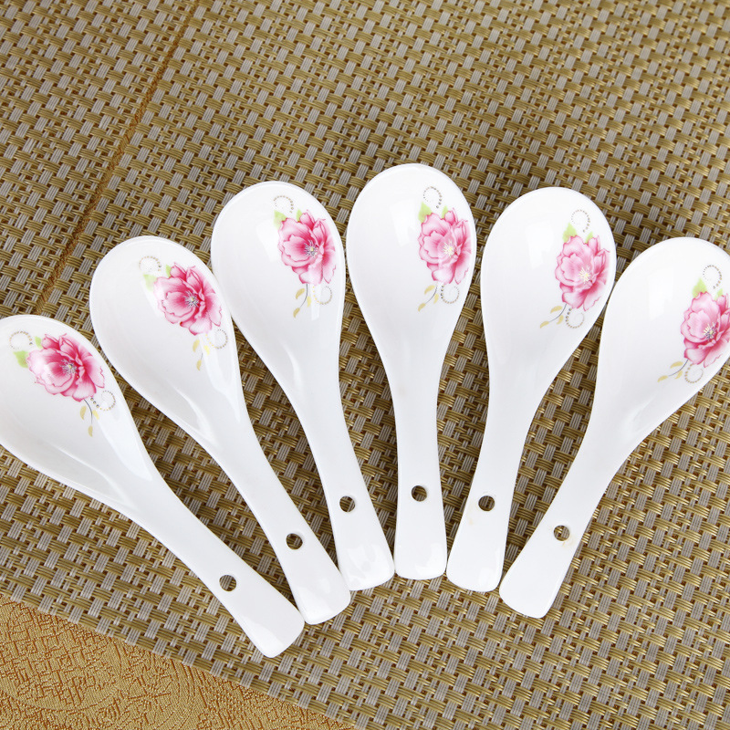 Household Ceramic Rice Spoon, Soup Spoon, Spoon, Hotel Restaurant Ceramic Dessert Flat-Bottomed Spoon, Practical Model