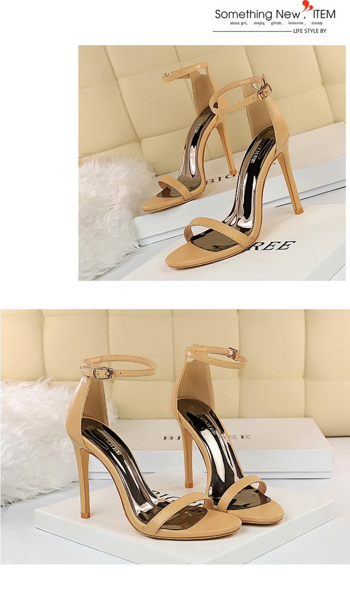 Giày sandal cao gót nữ quai ngang mũi hở gót mảnh phong cách thanh lịch — Màu bạc, Màu đen, Màu đỏ, Màu Kaki