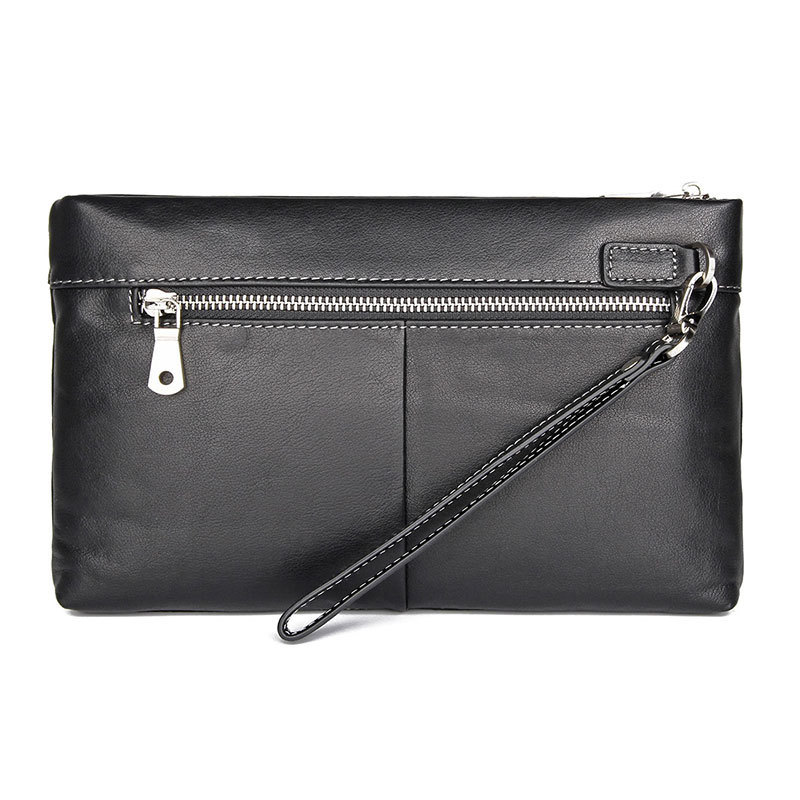 Túi clutch nam da bò thật cầm tay đa năng có khóa kéo — Màu đen cỡ lớn