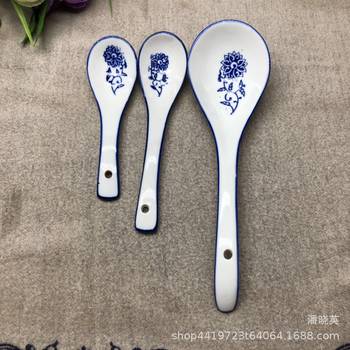 Factory direct hand color blue and white soup spoon ceramic blue flower various specifications ceramic curved spoon wholesale healthy non-toxic