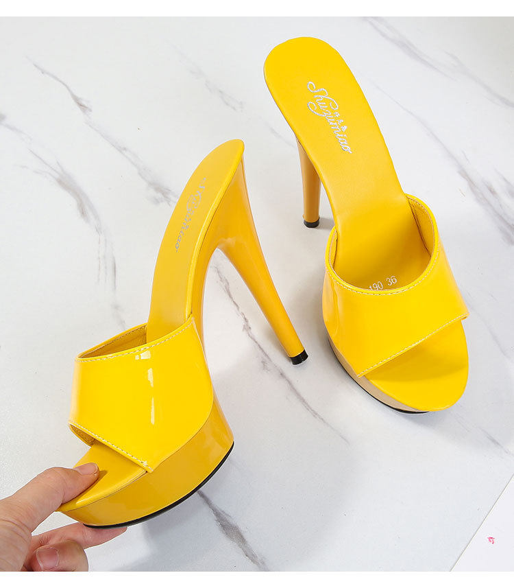 Dép Sục Nữ Da Bóng Quai Ngang Gót Nhọn Chiều Cao Đế Khoảng 13cm Màu Đen, Vàng, Bạc, Đỏ... chi tiết 35