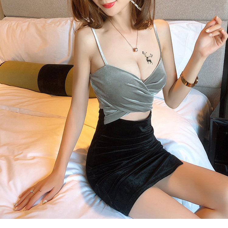 Váy Hai Dây Nữ Ôm Body Ngắn Xẻ Tà Thiết Kế Ngực Chữ V Sâu Nỉ Màu Đỏ, Xanh, Xám, Đen... chi tiết 6