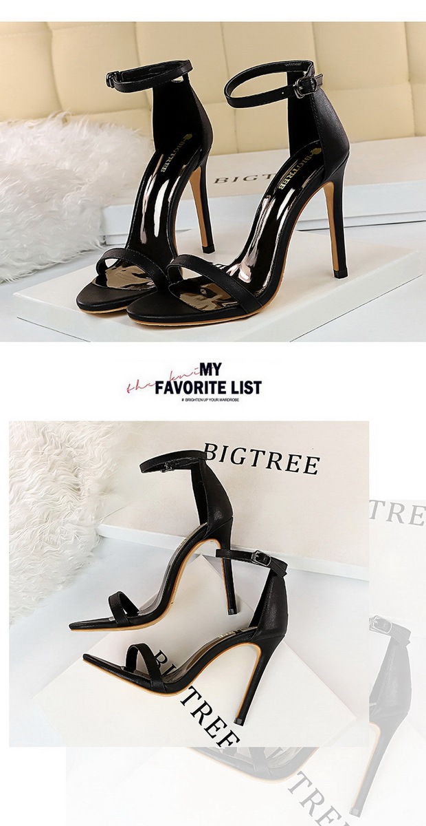Giày sandal cao gót nữ quai ngang mũi hở gót mảnh phong cách thanh lịch — Màu bạc, Màu đen, Màu đỏ, Màu Kaki