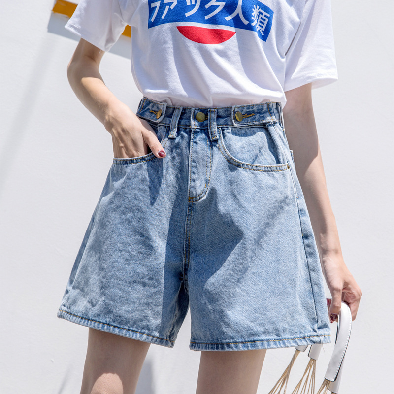 High Waisted Denim Shorts for Women Korean Style Rolled Hem Plus Size Loose Fit Summer Casual Wear Wholesale
