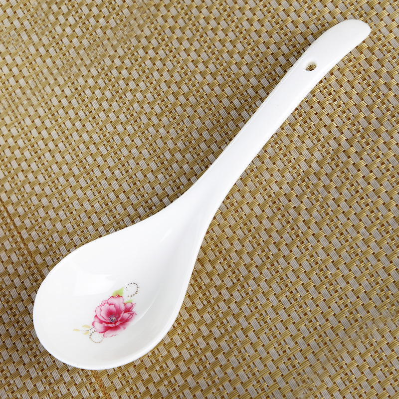 Household Ceramic Rice Spoon, Soup Spoon, Spoon, Hotel Restaurant Ceramic Dessert Flat-Bottomed Spoon, Practical Model