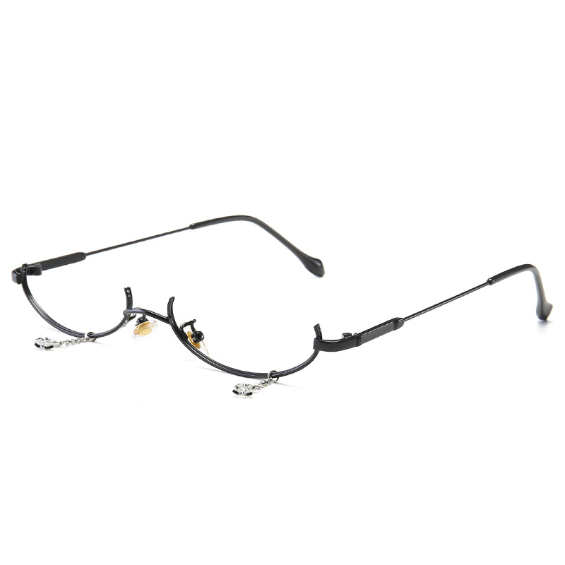 New style decorative mirror no lens metal glasses lower half frame water drop decorative chain pendant glasses frame 2911