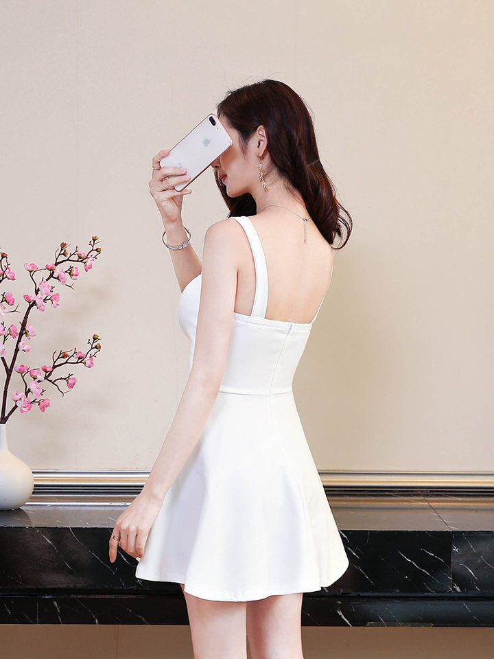 Váy Ngắn Dáng Chữ A Nữ Cổ chữ V Trễ Vai Hở Lưng Màu Đen, Trắng, Hồng chi tiết 12