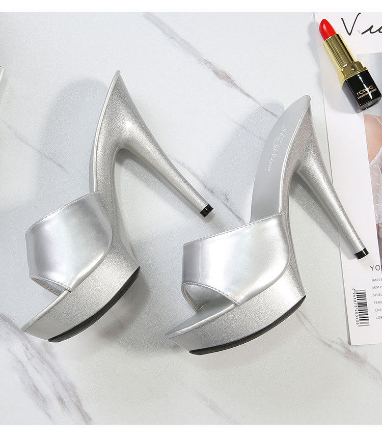 Dép Sục Nữ Da Bóng Quai Ngang Gót Nhọn Chiều Cao Đế Khoảng 13cm Màu Đen, Vàng, Bạc, Đỏ... chi tiết 13