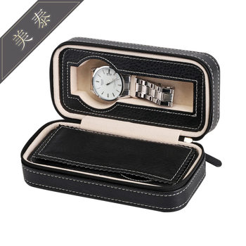 Zipper bag watch box 2 black portable watch storage simulation leather bag travel watch carry-on bag in stock