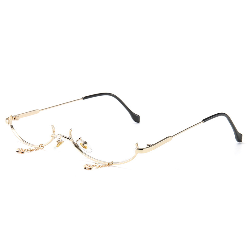 New style decorative mirror no lens metal glasses lower half frame water drop decorative chain pendant glasses frame 2911