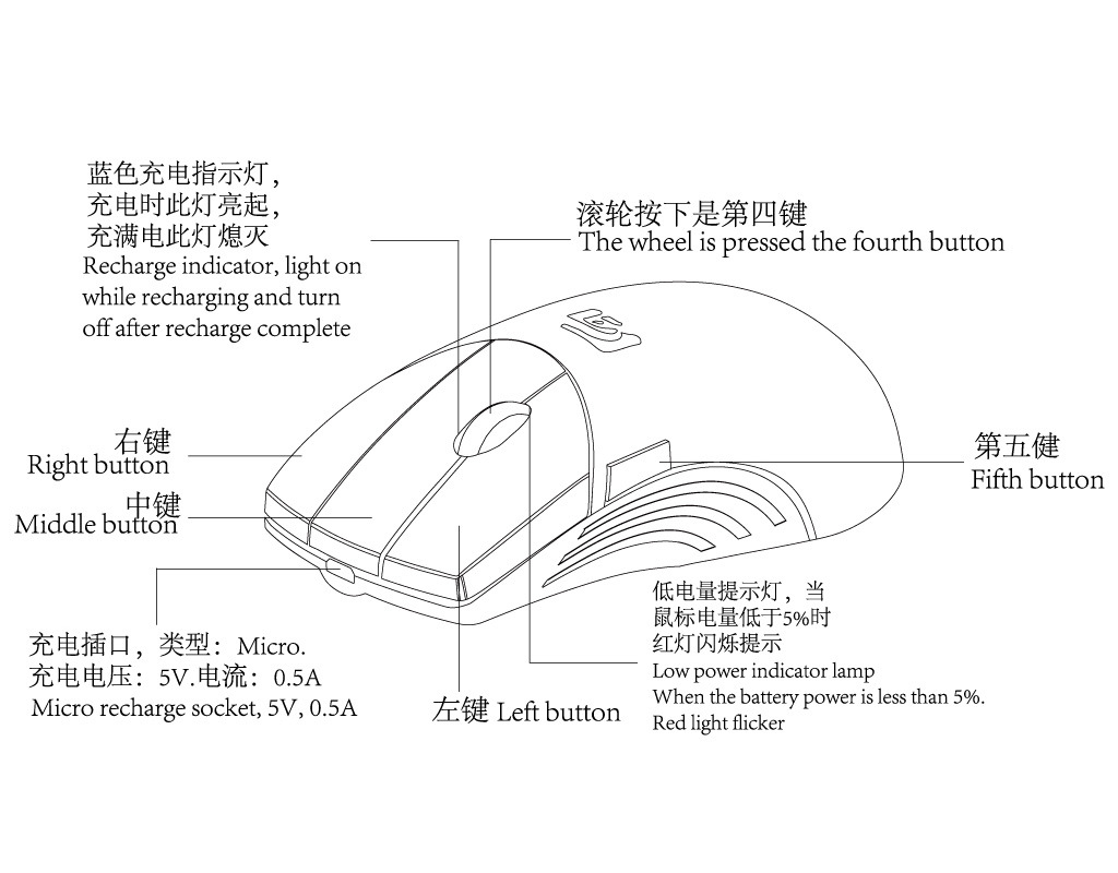 Lingzhi Silver Fox wireless charging mouse five-button custom button function