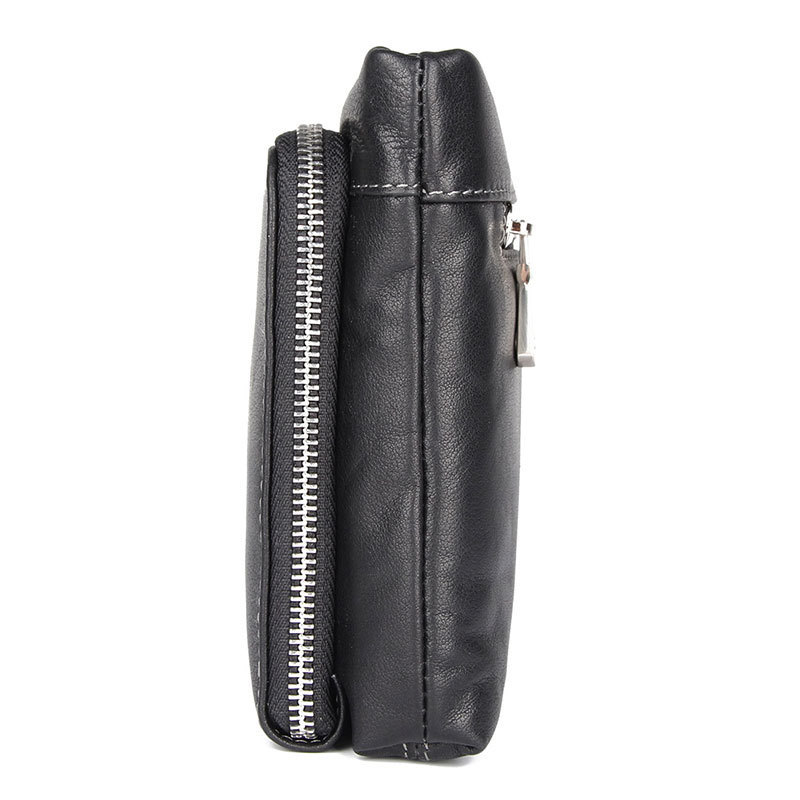 Túi clutch nam da bò thật cầm tay đa năng có khóa kéo — Màu đen cỡ lớn