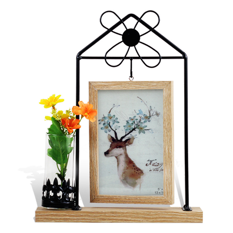 Wrought Iron Photo Frame Double-sided Windmill Shape Creative Simple 2 6-inch Photo Frame Plant Specimen Desktop Table