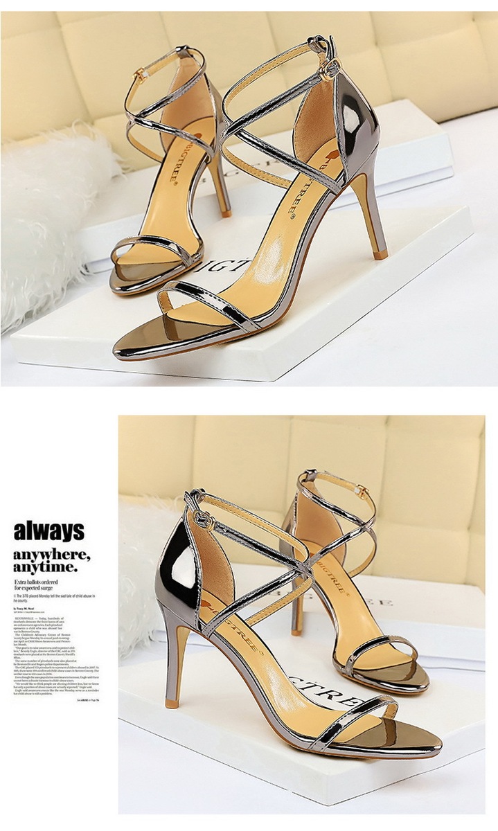 Giày sandal cao gót nữ mũi hở quai ngang kim loại phong cách quyến rũ — 126-8 Bạc 11CM, 126-8 Sâm panh 11CM, 126-8 đen 11CM, 126-8 Đồng 11CM