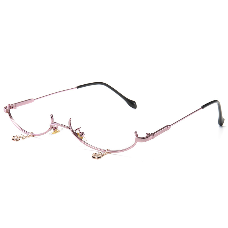 New style decorative mirror no lens metal glasses lower half frame water drop decorative chain pendant glasses frame 2911