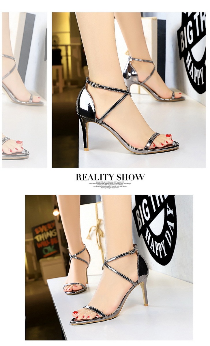 Giày sandal cao gót nữ mũi hở quai ngang kim loại phong cách quyến rũ — 126-8 Bạc 11CM, 126-8 Sâm panh 11CM, 126-8 đen 11CM, 126-8 Đồng 11CM