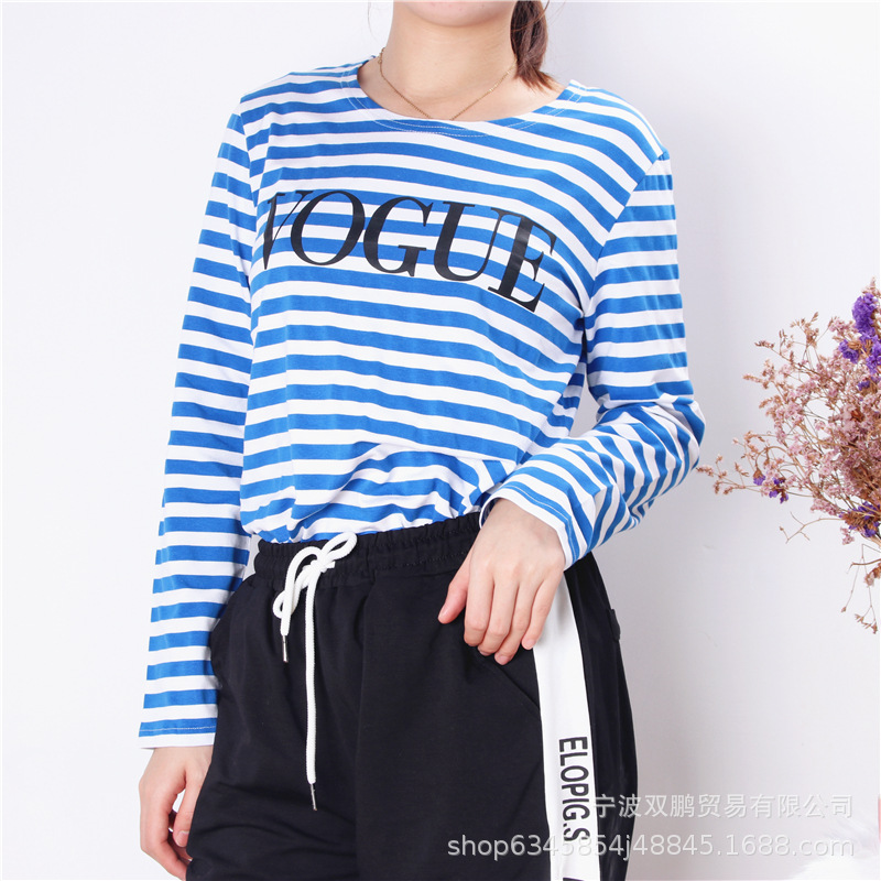 Womens Long Sleeve Cotton T Shirt Floral Stripe Print Soft and Loose Fit Spring Summer Fashion Top Wholesale